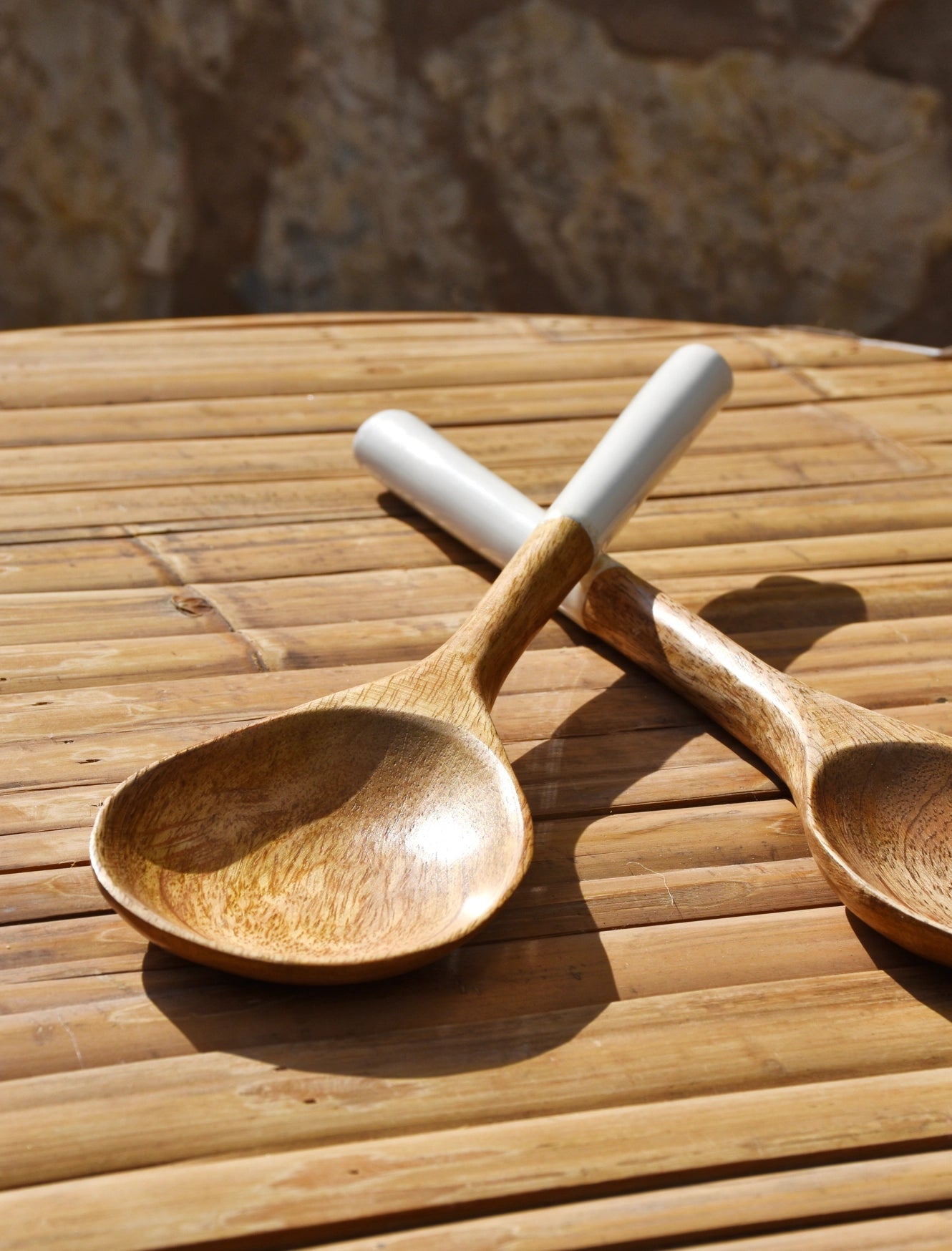 ciotola grande e cucchiai in legno di mango smaltato - IBIZA