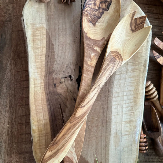 Posate da insalata 30cm in legno di oliva