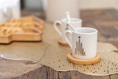 Tazze da caffè in abete - cucchiai e piattini in legno - set da 2 in confezione regalo
